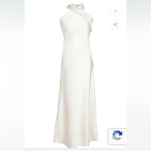 GALVAN LONDON PANDORA SATIN HALTERNECK MIDI DRESS IN IVORY